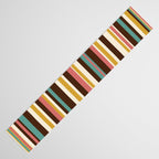 Retro Midcentury Modern Vertical Stripe Pattern Teal Brown Coral Gold Beige Table Runner Gallery Image 3