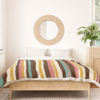 Retro Midcentury Modern Vertical Stripe Pattern Teal Brown Coral Gold Beige Duvet Cover Gallery Image 3