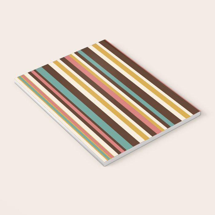 Retro Midcentury Modern Vertical Stripe Pattern Teal Brown Coral Gold Beige Notebook Gallery Image 3