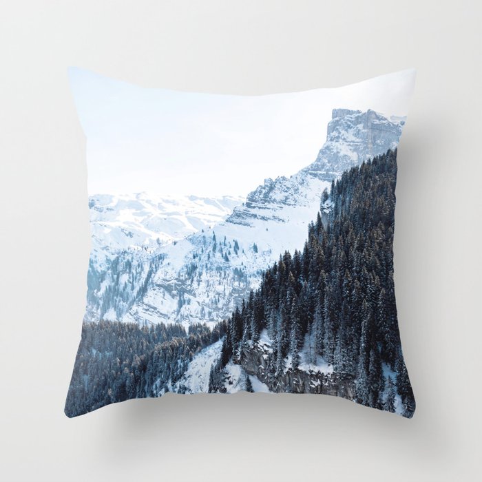 Snowy Mountain Landscape Throw Pillow Gallery Image 1