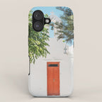 Orange Door in White Building in Greece - Summer Travel iPhone Case Gallery Image 1
