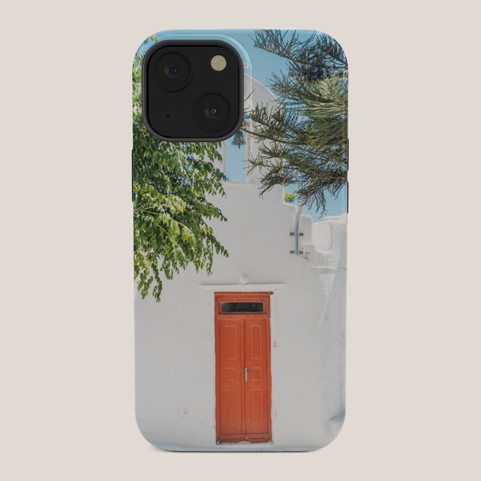 Orange Door in White Building in Greece - Summer Travel iPhone Case Gallery Image 34