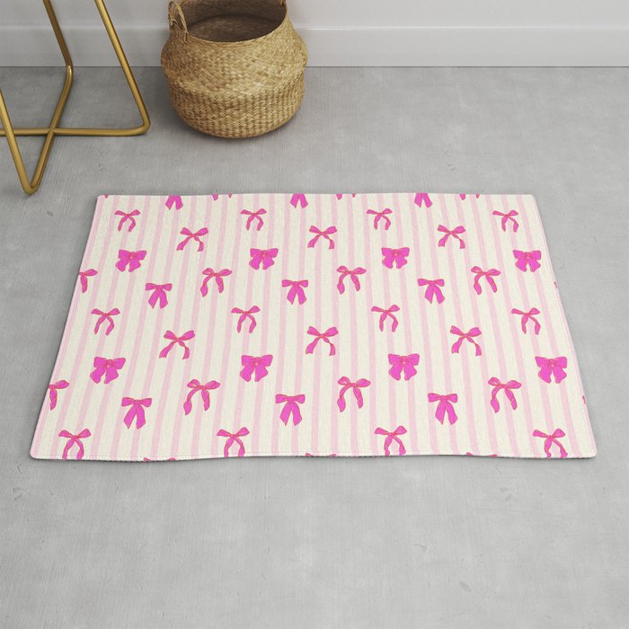 Classic Hot Pink Bows And Stripes Rug Gallery Image 1