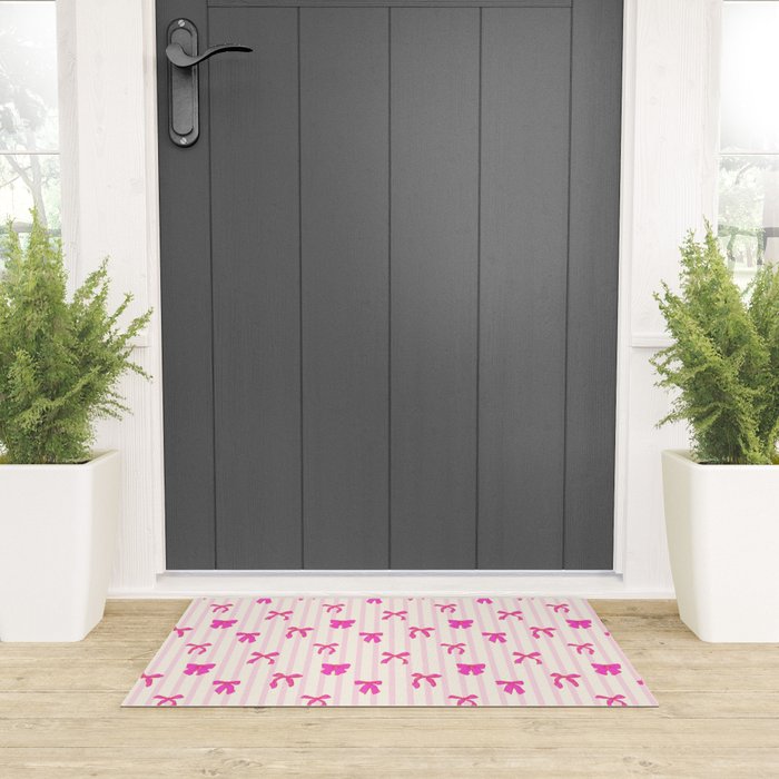 Classic Hot Pink Bows And Stripes Welcome Mat Gallery Image 3