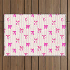 Classic Hot Pink Bows And Stripes Outdoor Rug Gallery Image 1