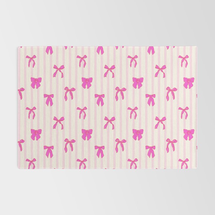 Classic Hot Pink Bows And Stripes Rug Gallery Image 2