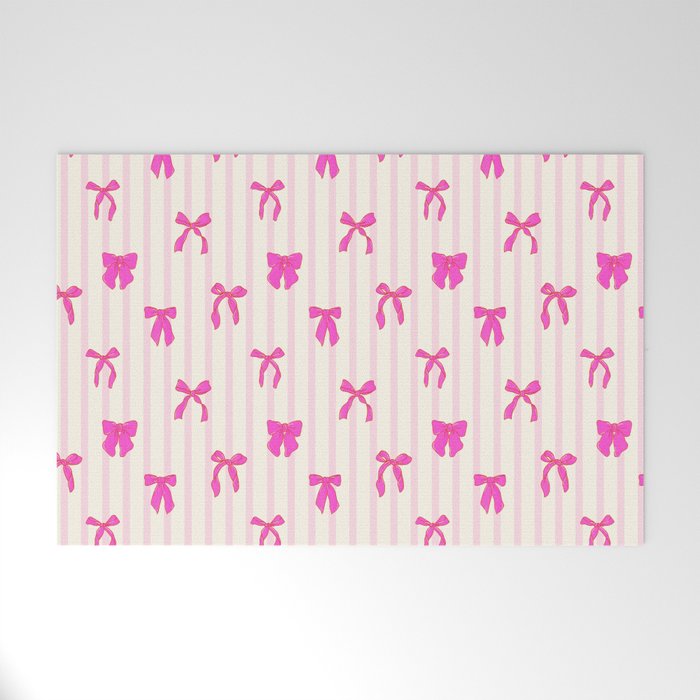 Classic Hot Pink Bows And Stripes Welcome Mat Gallery Image 1
