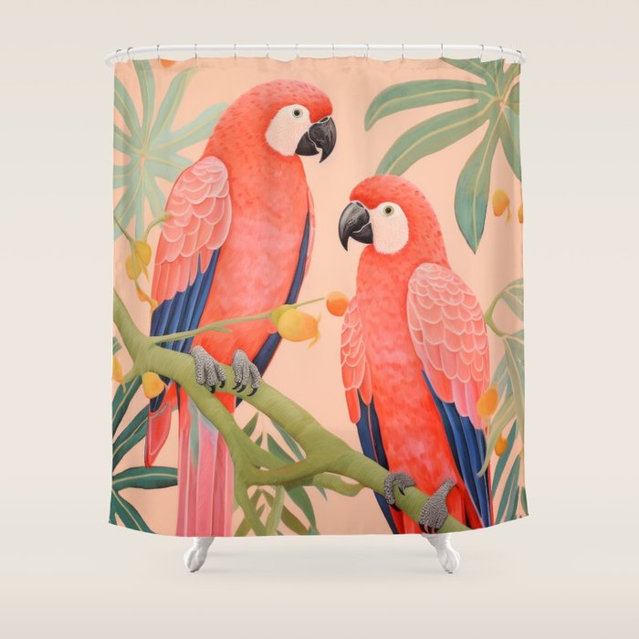 Pastel Parrot Pair Shower Curtain Gallery Image 1