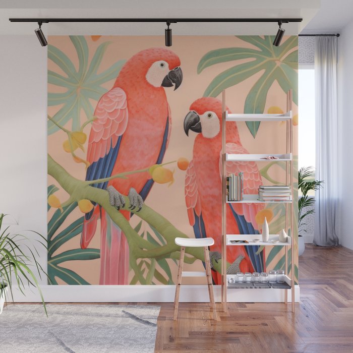 Pastel Parrot Pair Wall Mural Gallery Image 1