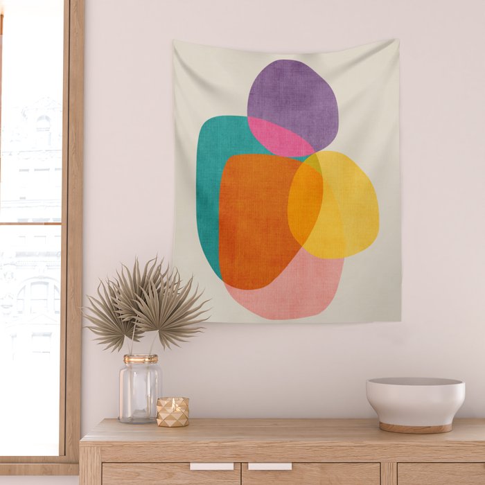 Modern Colorful Abstract Round Shapes Wall Tapestry Gallery Image 2