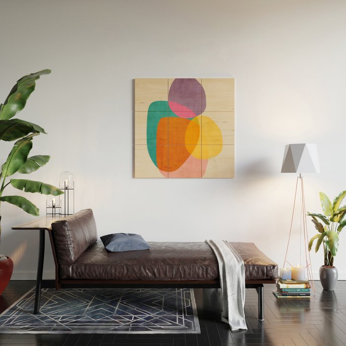 Modern Colorful Abstract Round Shapes Wood Wall Art Gallery Image 2