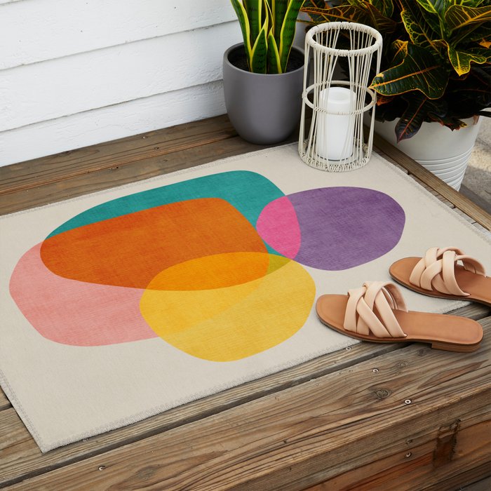Modern Colorful Abstract Round Shapes Outdoor Rug Gallery Image 2