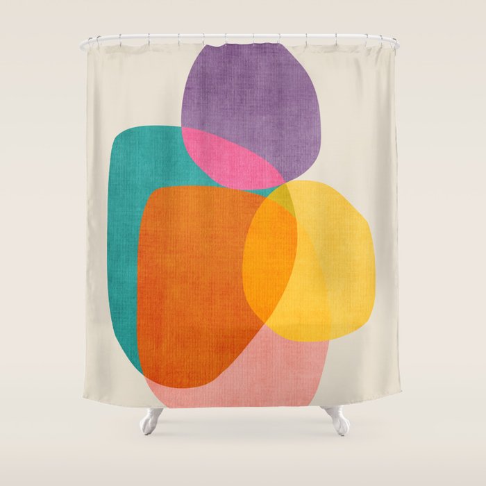 Modern Colorful Abstract Round Shapes Shower Curtain Gallery Image 1