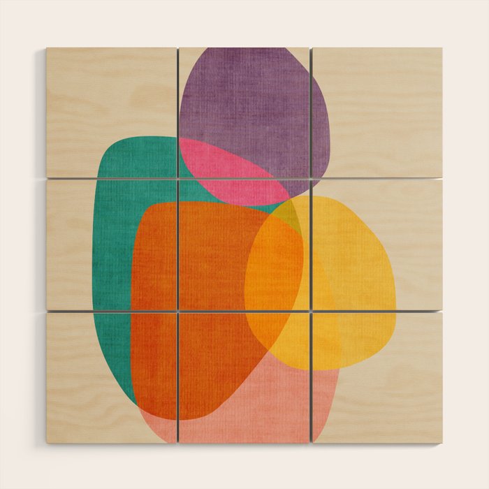 Modern Colorful Abstract Round Shapes Wood Wall Art Gallery Image 1