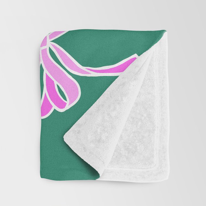 Festive Pink and Red Christmas Ribbons and Bows hand drawn Collection on Green Throw Blanket Gallery Image 3