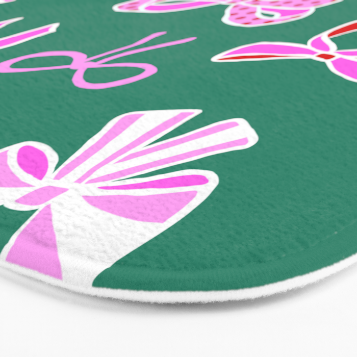 Festive Pink and Red Christmas Ribbons and Bows hand drawn Collection on Green Bath Mat Gallery Image 3