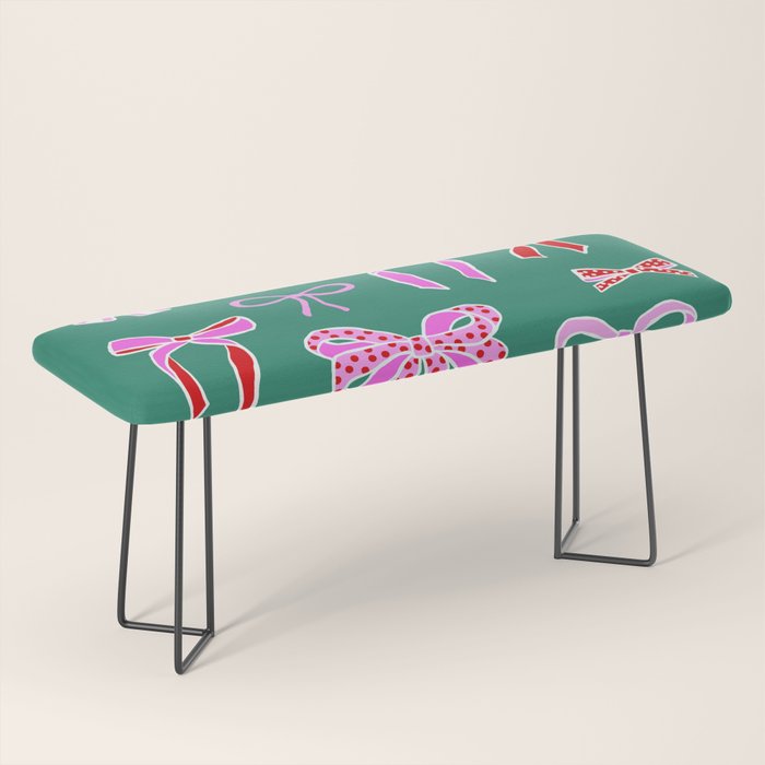 Festive Pink and Red Christmas Ribbons and Bows hand drawn Collection on Green Bench Gallery Image 1