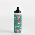Festive Pink and Red Christmas Ribbons and Bows hand drawn Collection on Green Water Bottle Gallery Image 2