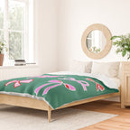 Festive Pink and Red Christmas Ribbons and Bows hand drawn Collection on Green Duvet Cover Gallery Image 2