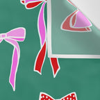 Festive Pink and Red Christmas Ribbons and Bows hand drawn Collection on Green Wall Tapestry Gallery Image 3