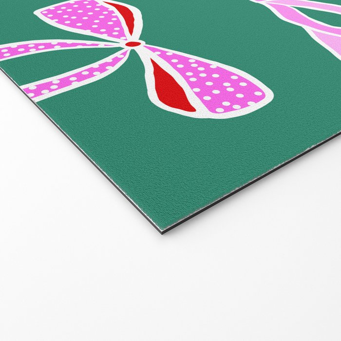 Festive Pink and Red Christmas Ribbons and Bows hand drawn Collection on Green Welcome Mat Gallery Image 2