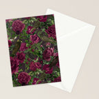 Burgundy Roses and Ravens Dark Gothic Pattern  Stationery Card Gallery Image 2