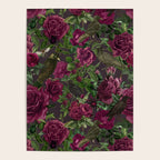 Burgundy Roses and Ravens Dark Gothic Pattern  Poster Gallery Image 4