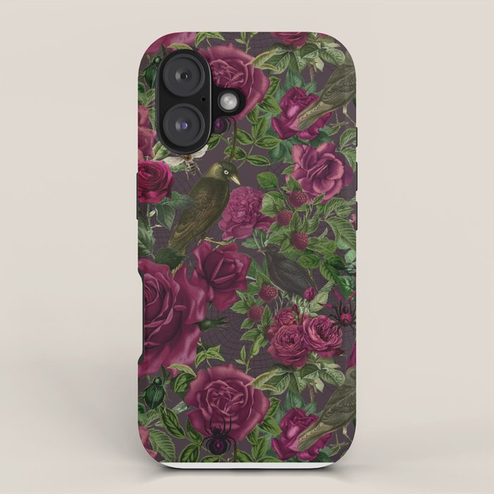 Burgundy Roses and Ravens Dark Gothic Pattern  iPhone Case Gallery Image 1