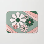 Retro Floral Daydream 60s Flowers Forest Green and Blush Pink Bath Mat Gallery Image 1