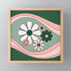 Retro Floral Daydream 60s Flowers Forest Green and Blush Pink Mini Art Print Gallery Image 1
