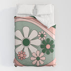 Retro Floral Daydream 60s Flowers Forest Green and Blush Pink Duvet Cover Gallery Image 6