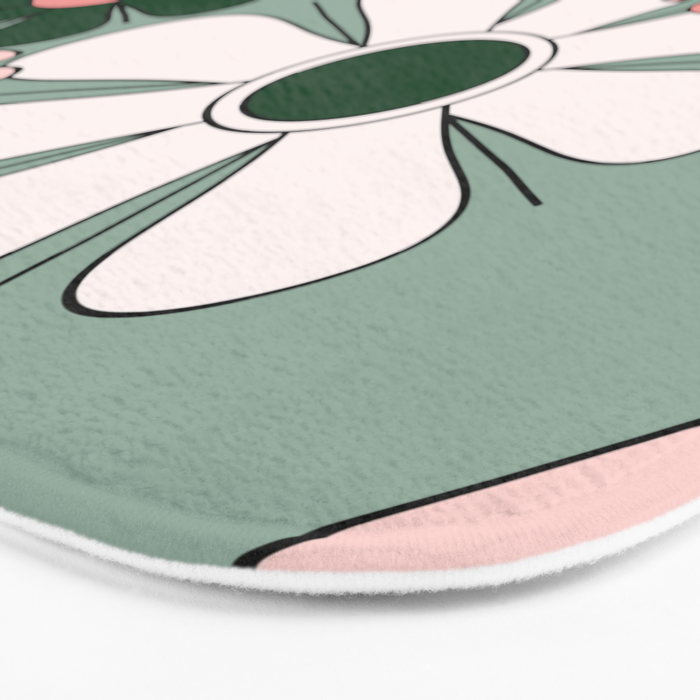 Retro Floral Daydream 60s Flowers Forest Green and Blush Pink Bath Mat Gallery Image 3