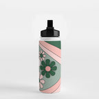Retro Floral Daydream 60s Flowers Forest Green and Blush Pink Water Bottle Gallery Image 2