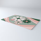 Retro Floral Daydream 60s Flowers Forest Green and Blush Pink Rug Gallery Image 3