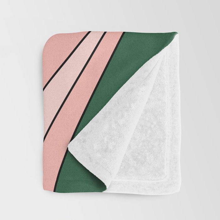 Retro Floral Daydream 60s Flowers Forest Green and Blush Pink Throw Blanket Gallery Image 3