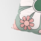 Retro Floral Daydream 60s Flowers Forest Green and Blush Pink Pillow Sham Gallery Image 4