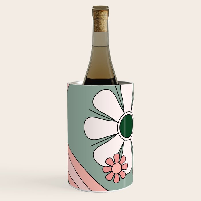 Retro Floral Daydream 60s Flowers Forest Green and Blush Pink Wine Chiller Gallery Image 2
