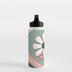 Retro Floral Daydream 60s Flowers Forest Green and Blush Pink Water Bottle Gallery Image 3