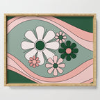 Retro Floral Daydream 60s Flowers Forest Green and Blush Pink Serving Tray Gallery Image 1