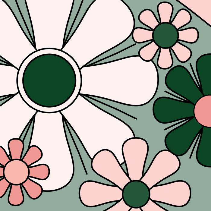 Retro Floral Daydream 60s Flowers Forest Green and Blush Pink Coffee Mug Gallery Image 2