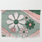 Retro Floral Daydream 60s Flowers Forest Green and Blush Pink Wall Hanging Gallery Image 1
