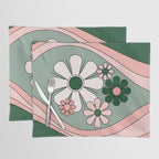 Retro Floral Daydream 60s Flowers Forest Green and Blush Pink Placemat Gallery Image 1