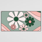 Retro Floral Daydream 60s Flowers Forest Green and Blush Pink Desk Mat Gallery Image 3