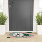 Retro Floral Daydream 60s Flowers Forest Green and Blush Pink Welcome Mat Gallery Image 3