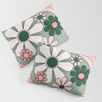 Retro Floral Daydream 60s Flowers Forest Green and Blush Pink Pillow Sham Gallery Image 3