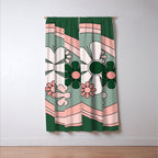 Retro Floral Daydream 60s Flowers Forest Green and Blush Pink Window Curtain Gallery Image 3