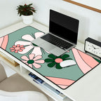 Retro Floral Daydream 60s Flowers Forest Green and Blush Pink Desk Mat Gallery Image 2