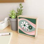 Retro Floral Daydream 60s Flowers Forest Green and Blush Pink Mini Art Print Gallery Image 2