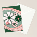 Retro Floral Daydream 60s Flowers Forest Green and Blush Pink Stationery Card Gallery Image 2