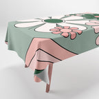 Retro Floral Daydream 60s Flowers Forest Green and Blush Pink Tablecloth Gallery Image 1